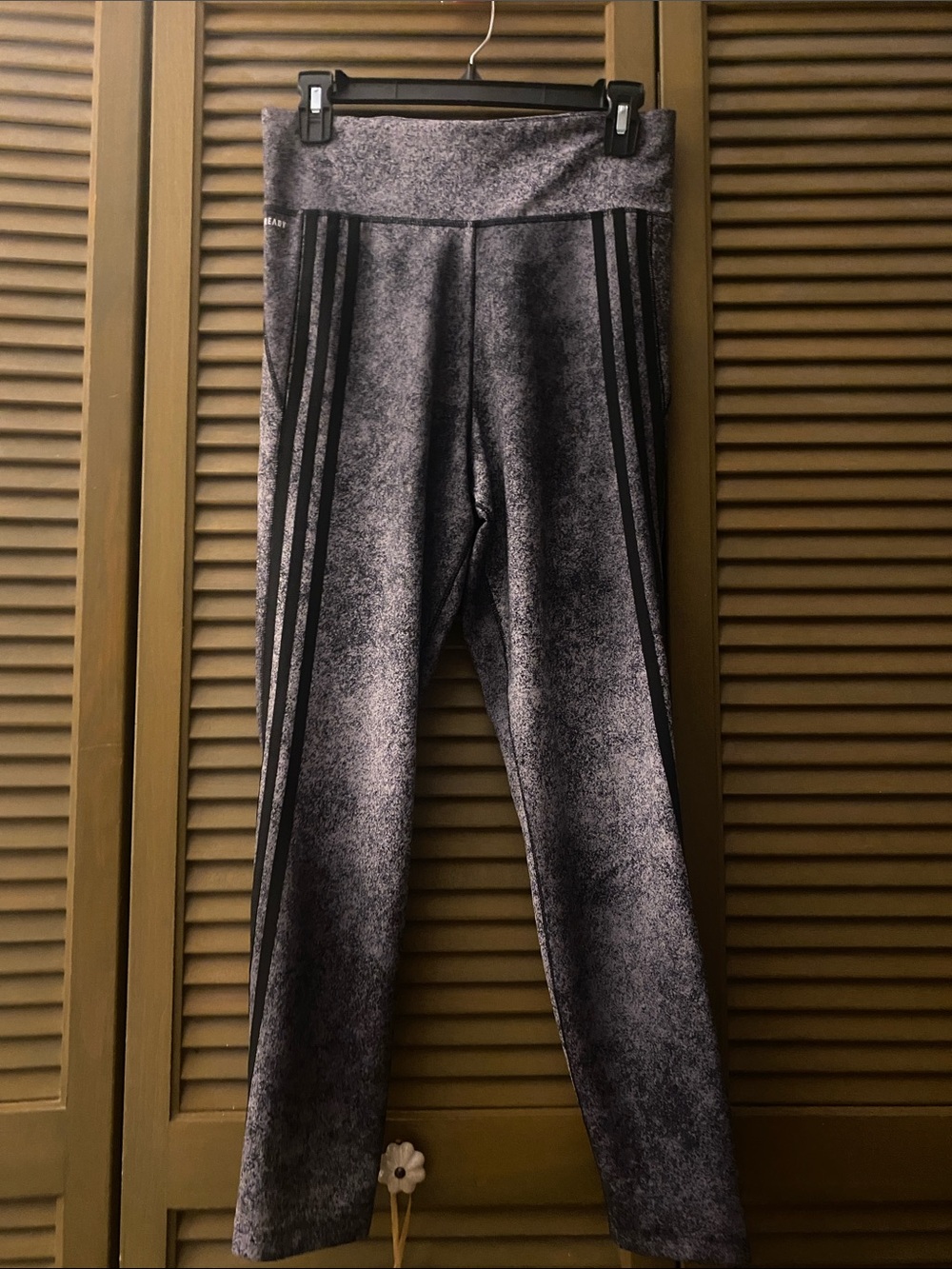 adidas Gray Marbled Leggings with Black Side Stripes